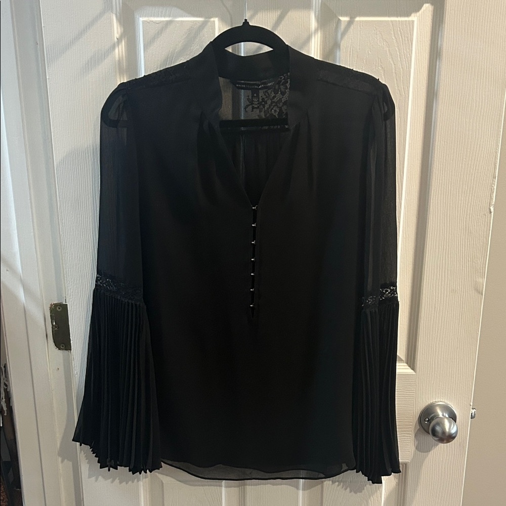 White House Black Market Black Sheer Long-Sleeve Blouse 6